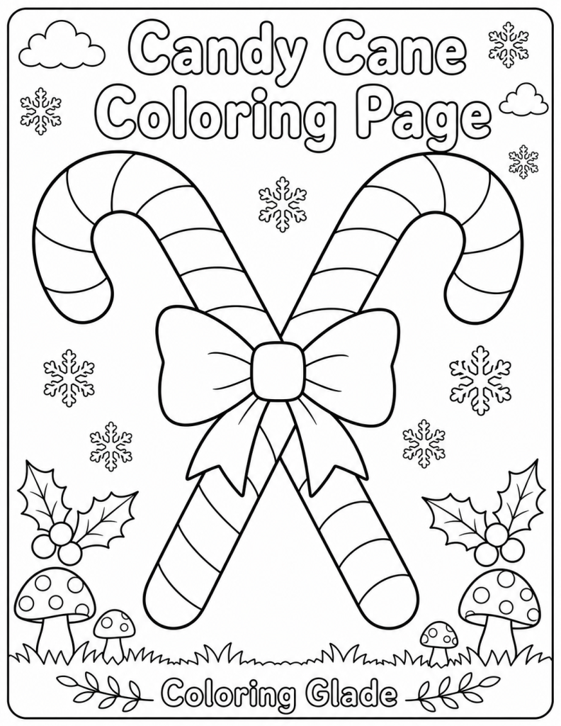 Free printable candy cane coloring page – black and white line art for kids