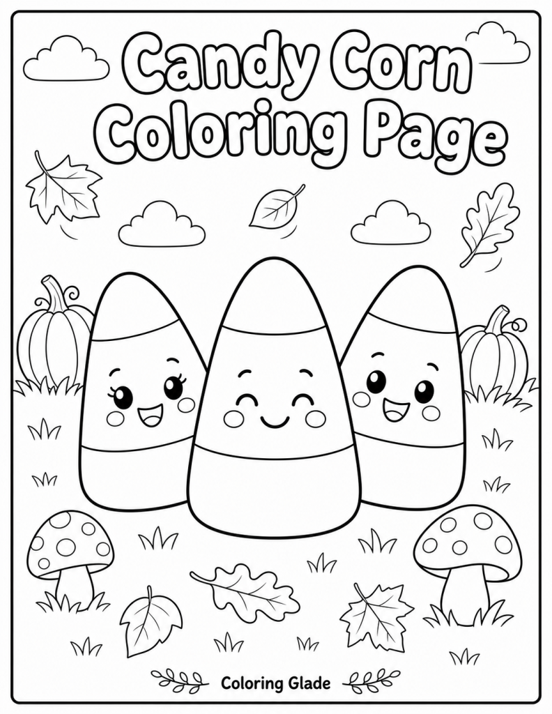 Free printable candy corn coloring page – black and white line art for kids