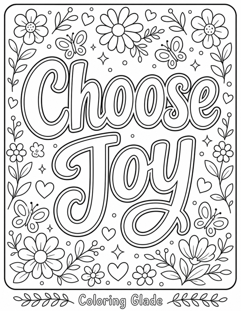 Choose joy coloring page – Free printable Choose Joy coloring page – black and white line art for kids and adults