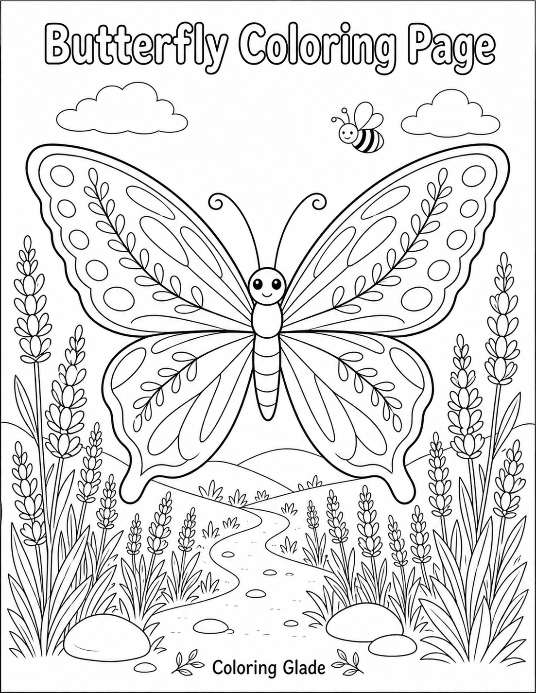 Free printable lavender meadow butterfly coloring page