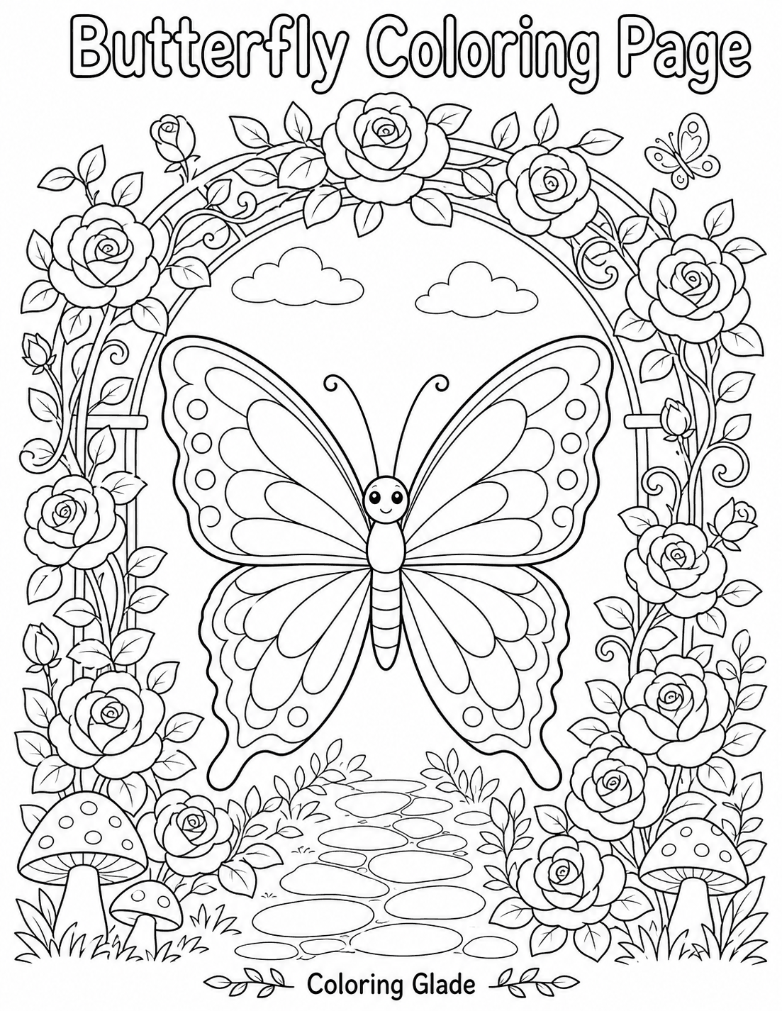 Free printable rose arbor butterfly coloring page