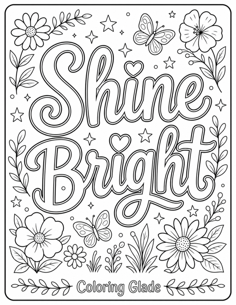 Shine bright coloring page – Free printable Shine Bright coloring page – black and white line art for kids and adults