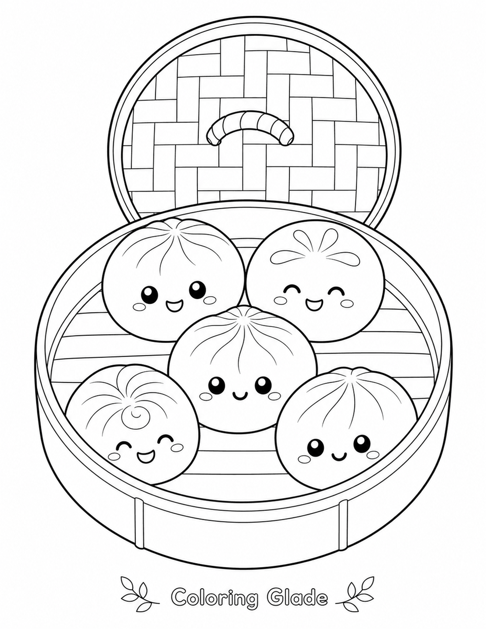 Squishy Dumpling Basket Top View coloring page