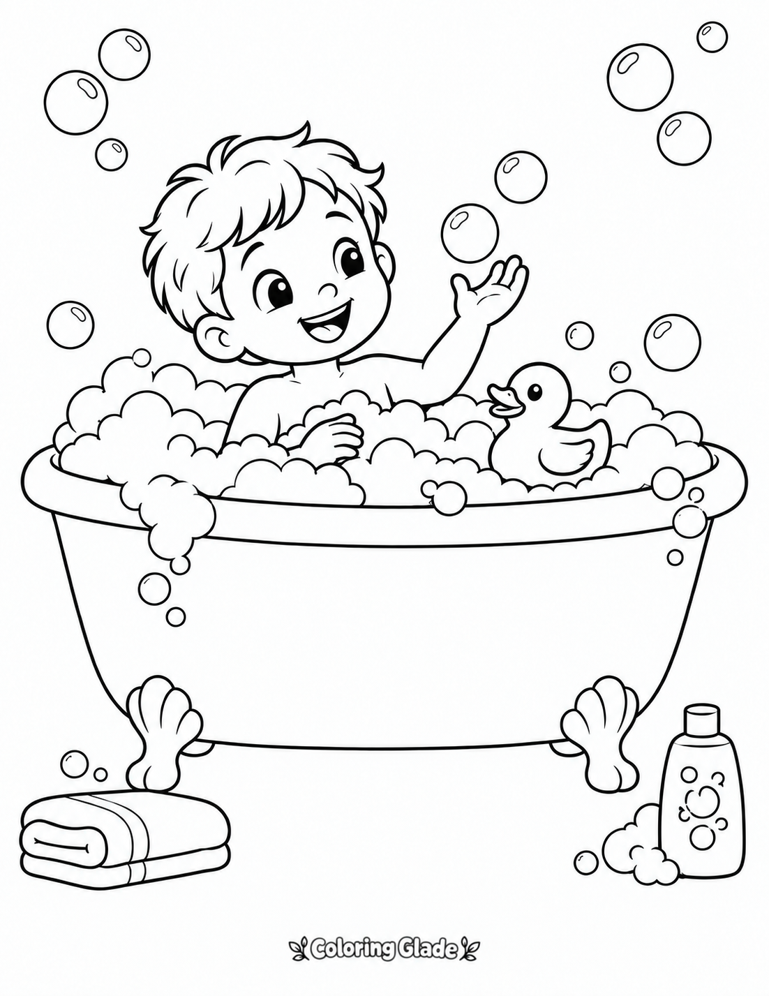 Free printable Bath Time coloring page for kids
