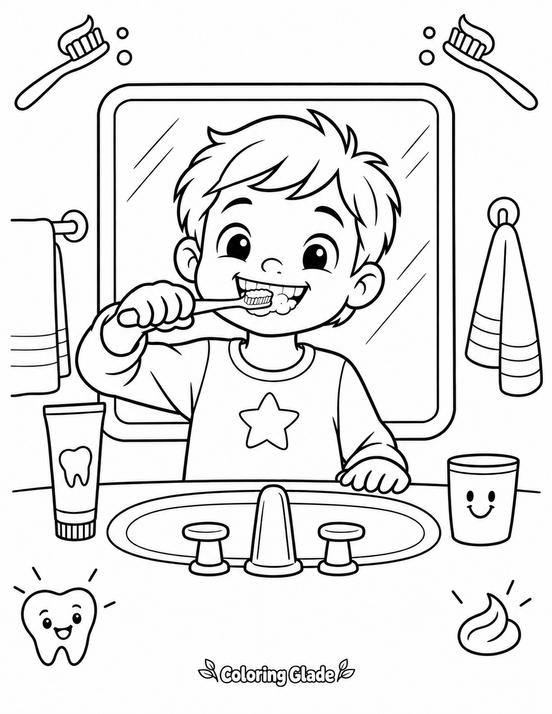 Free printable Brushing Teeth coloring page for kids