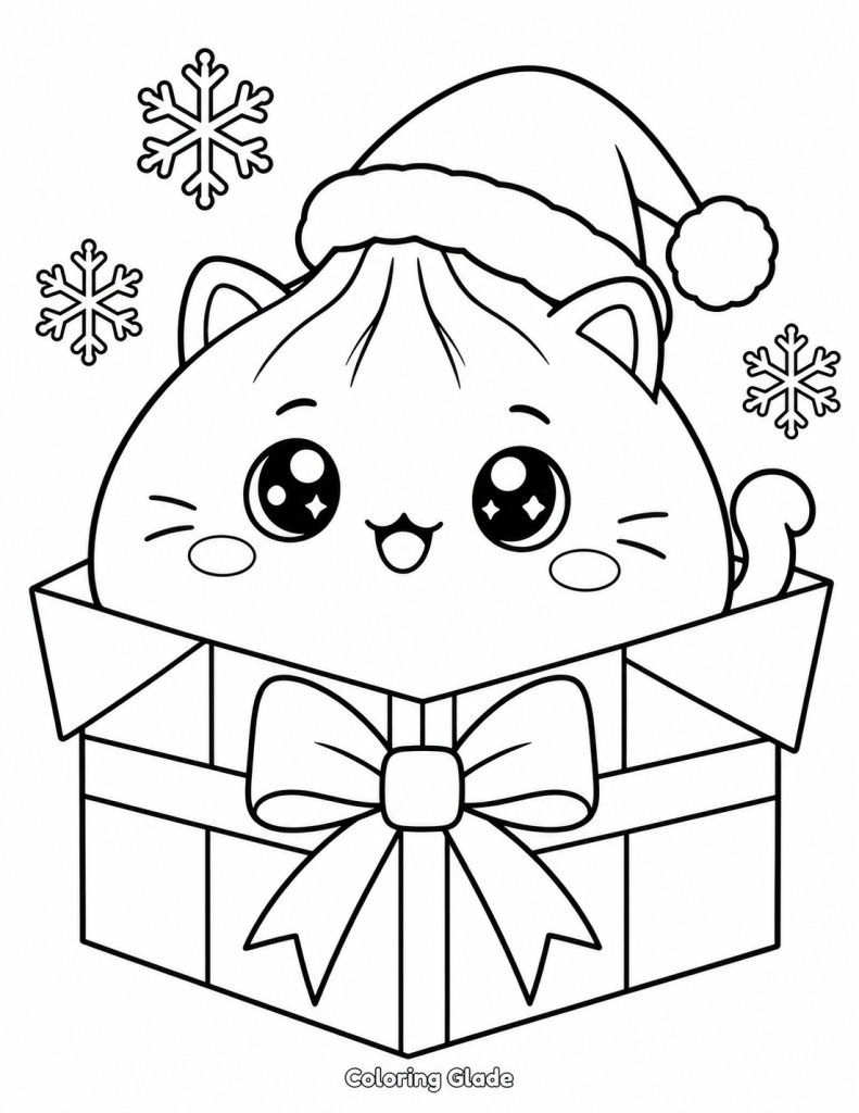 Free Printable Christmas Squishy Cat Coloring Page