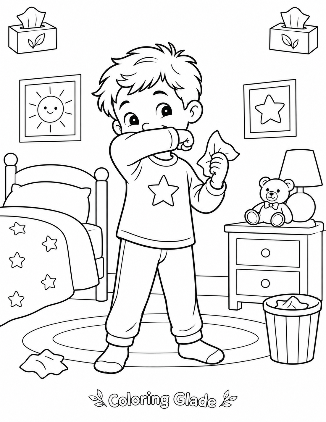 Covering a Cough or Sneeze Coloring Page