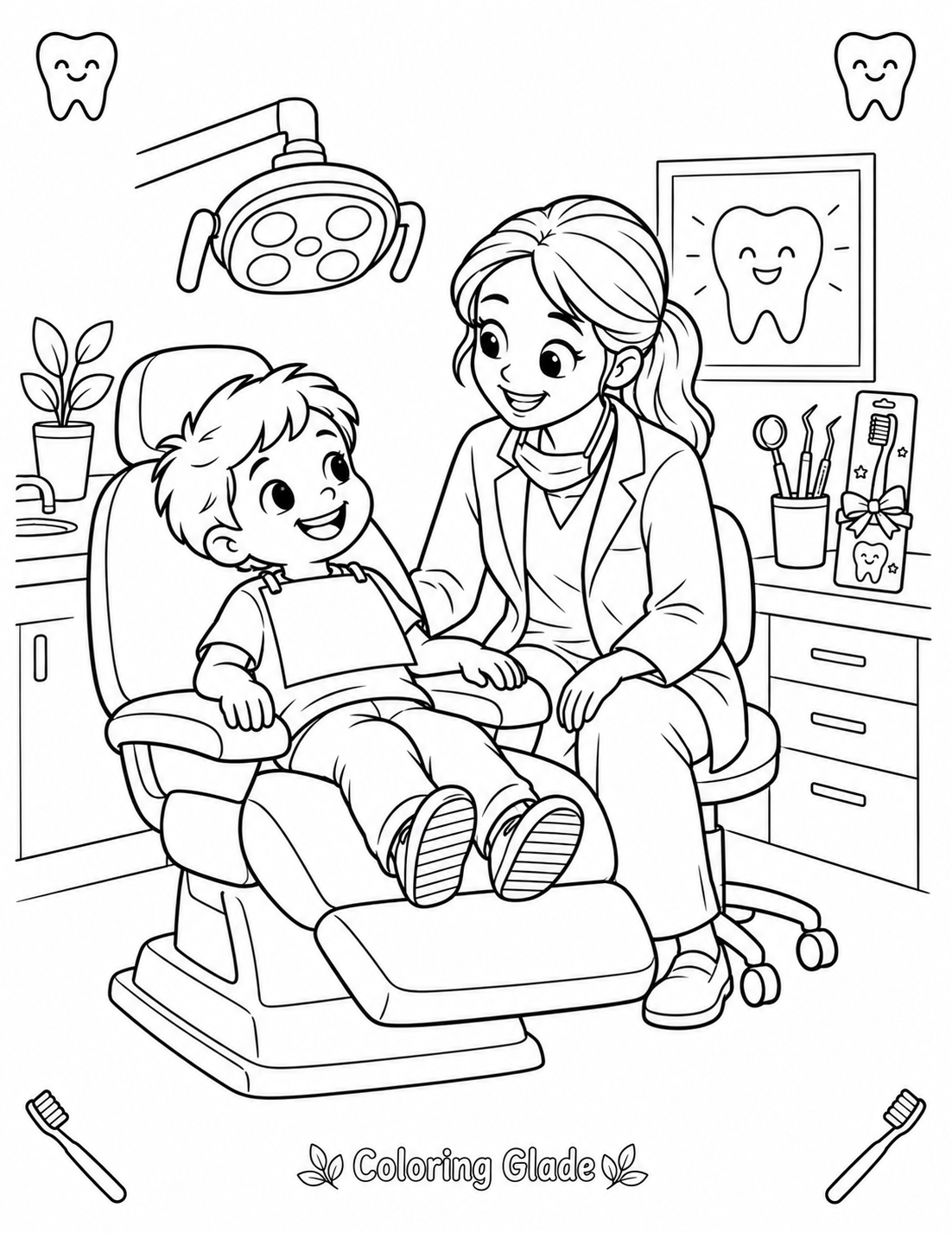 Dentist Checkup Coloring Page
