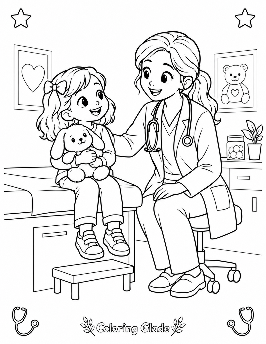 Growing up healthy coloring pages – Doctor Checkup Coloring Page