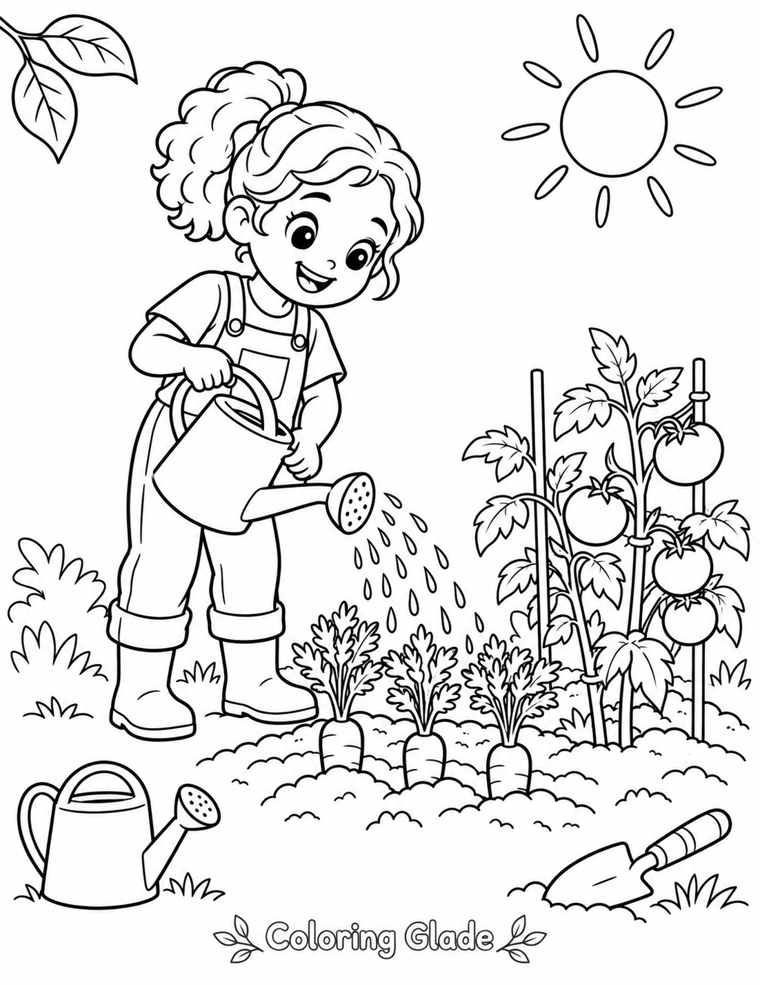 Free printable Growing Vegetables coloring page for kids