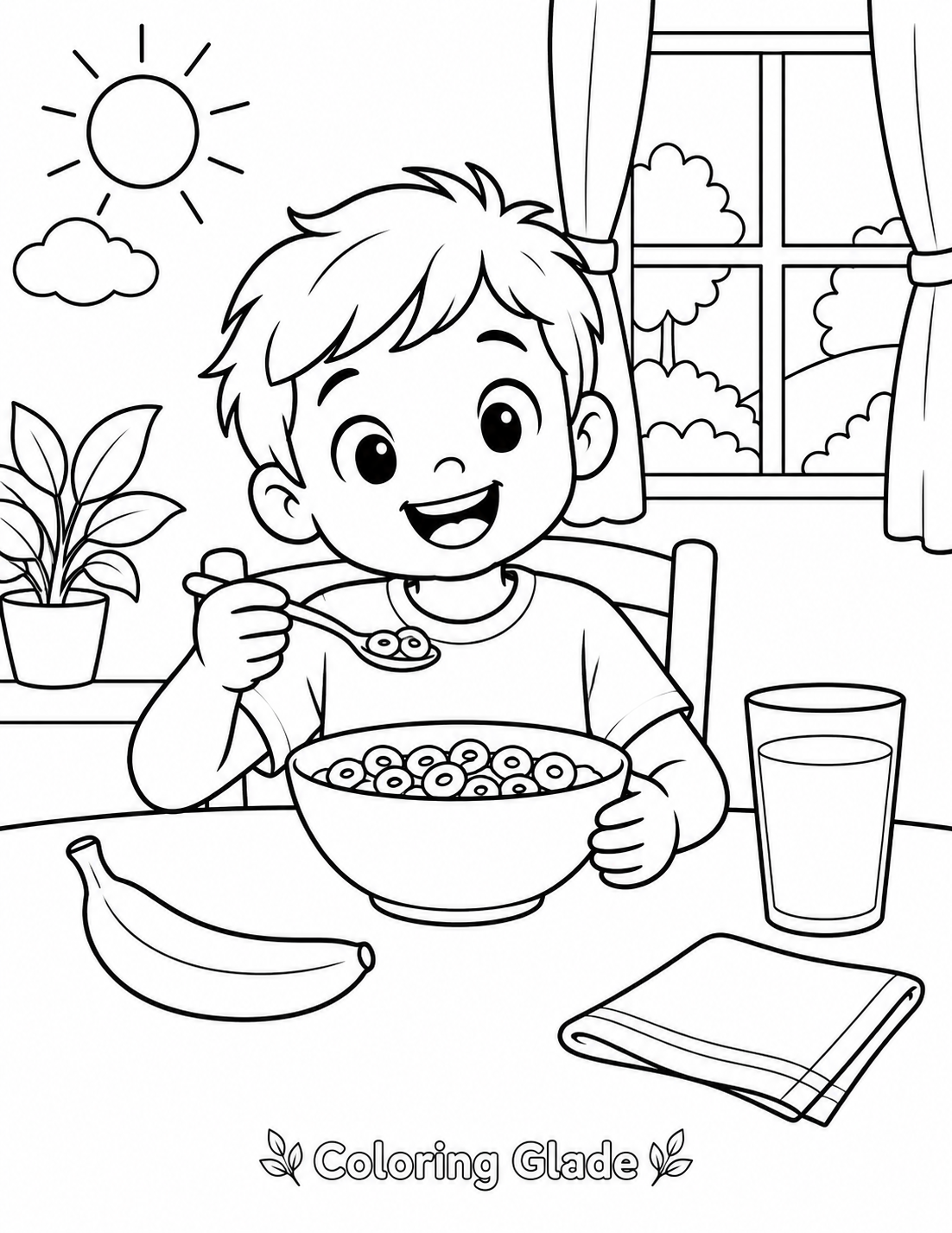 Free printable Healthy Breakfast coloring page for kids