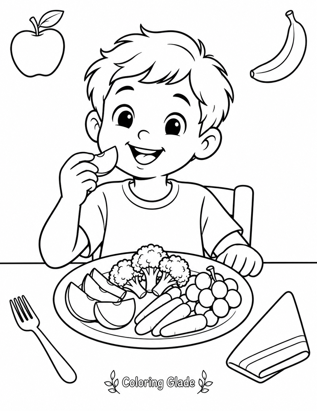 Free printable Healthy Eating coloring page for kids