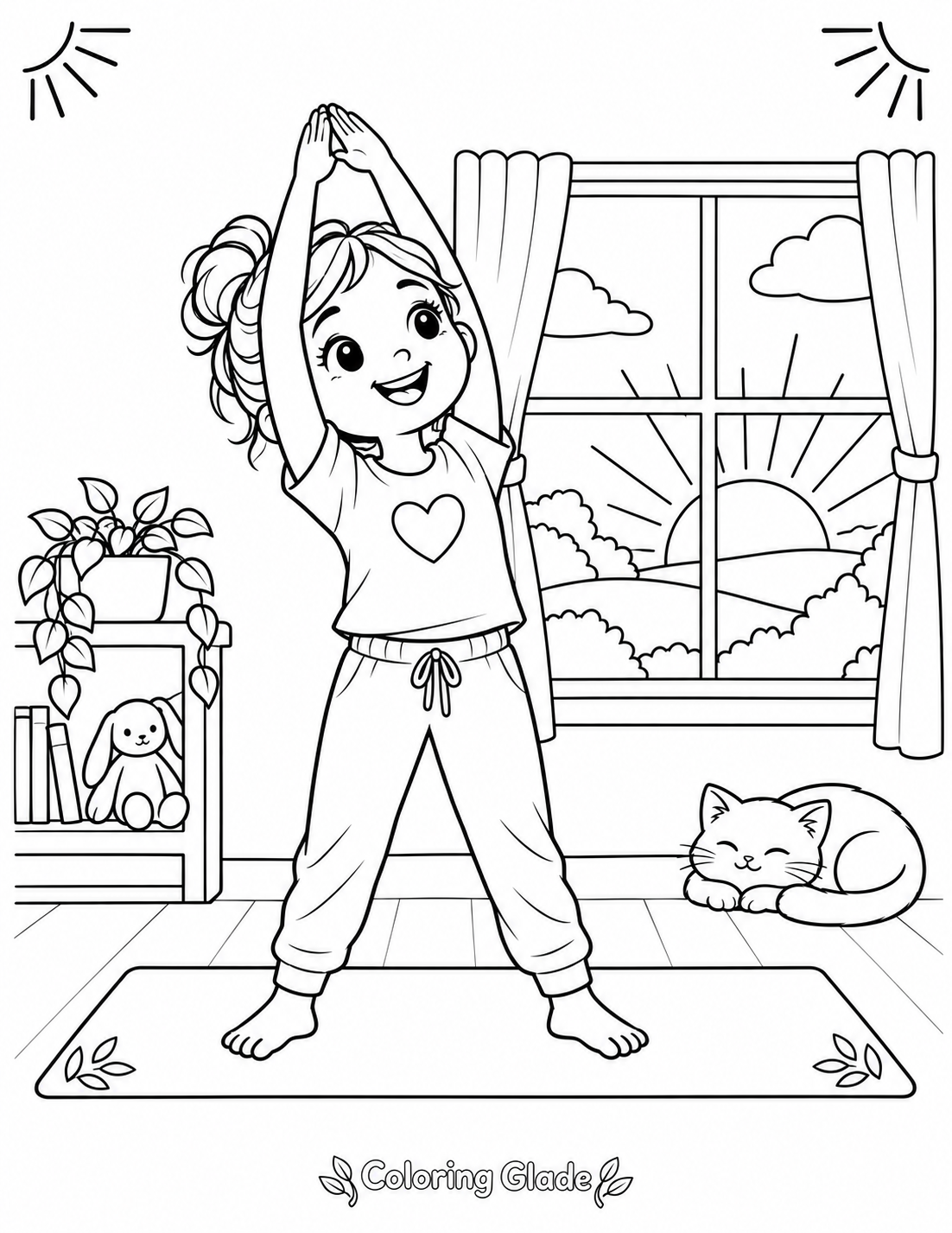 Morning Stretches Coloring Page
