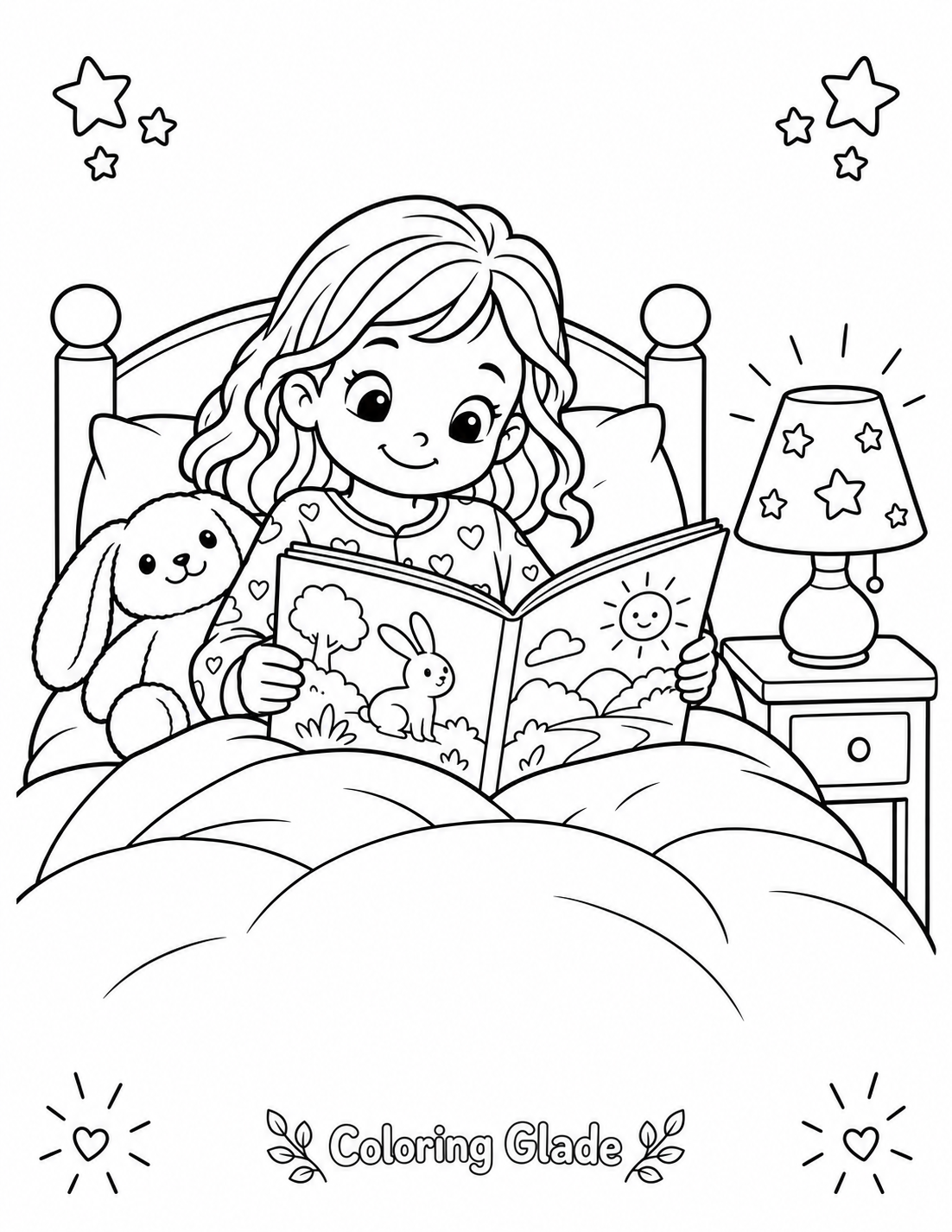 Reading Before Bed Coloring Page
