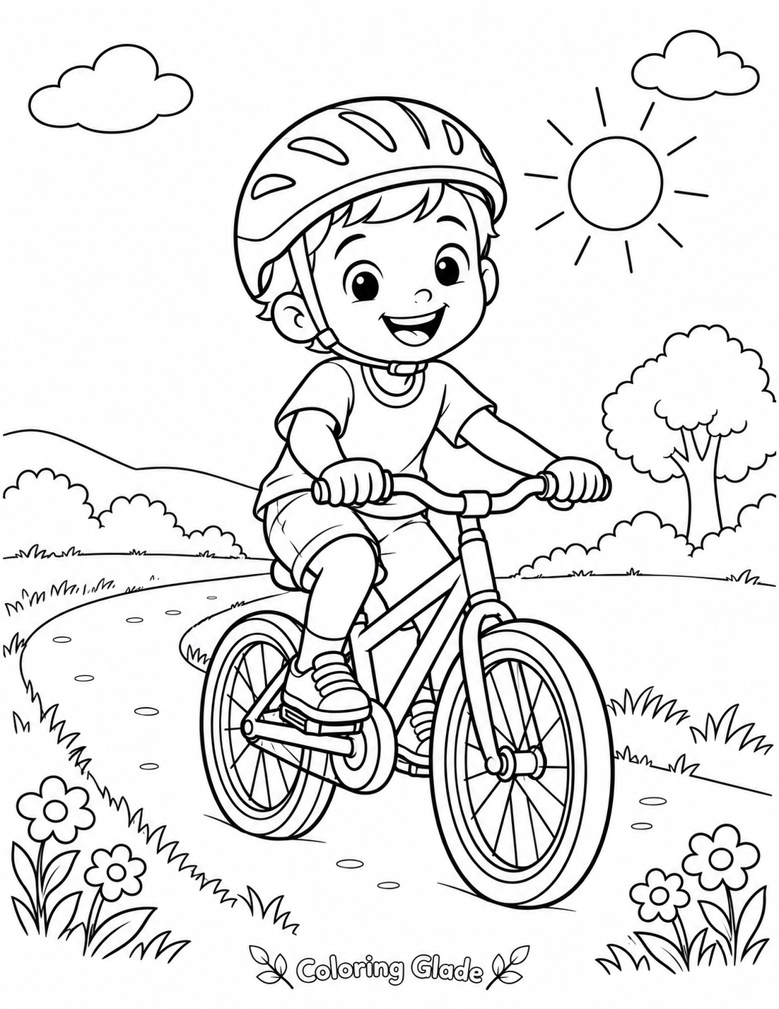 Free printable Riding a Bike coloring page for kids