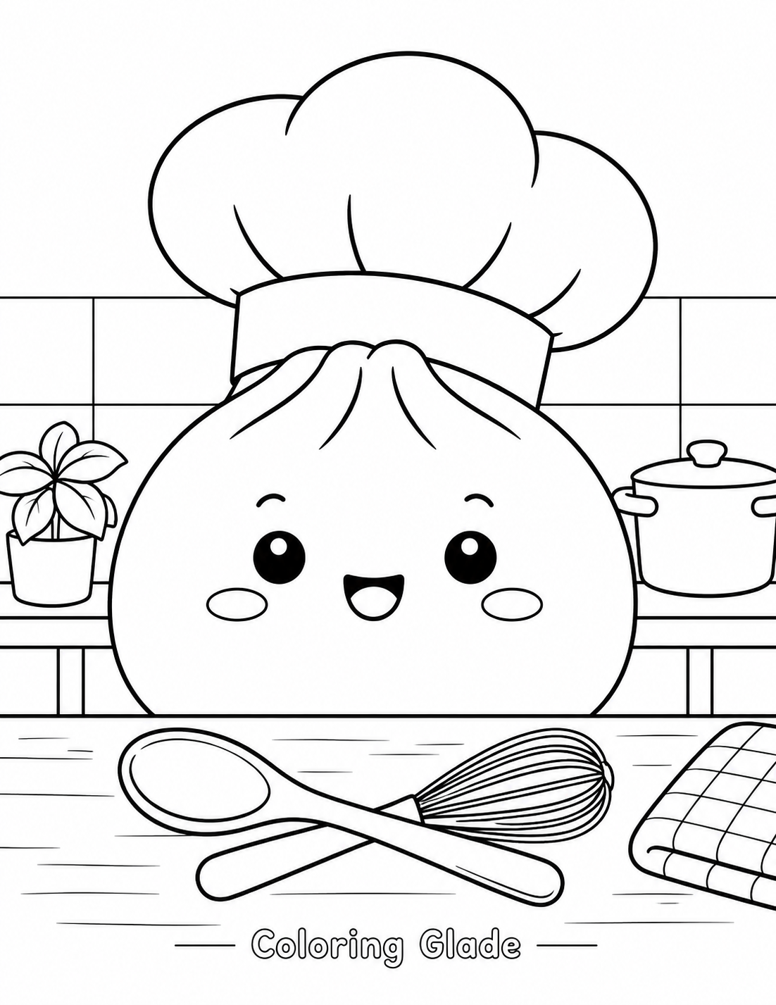 Squishy Dumpling Chef coloring page