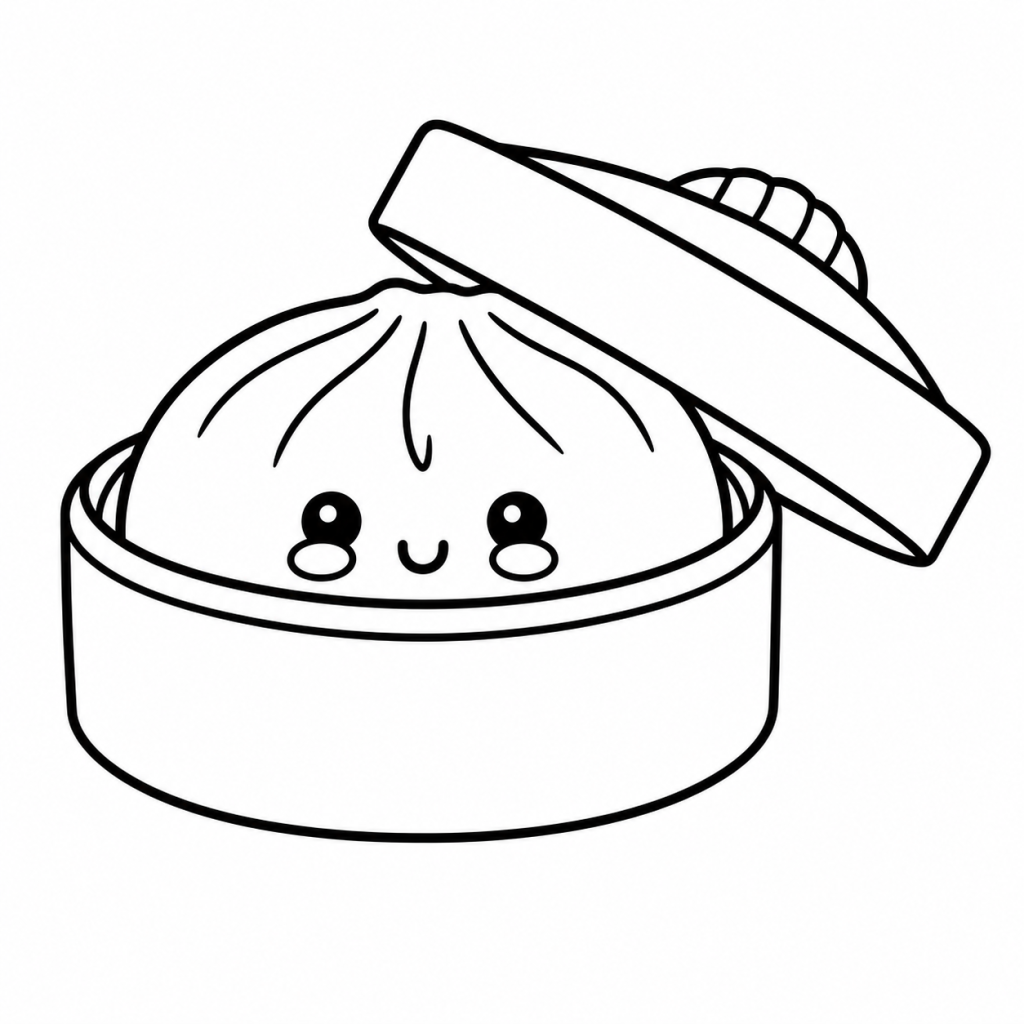 Squishy Dumpling Dim Sum Coloring Page (Free to Print)