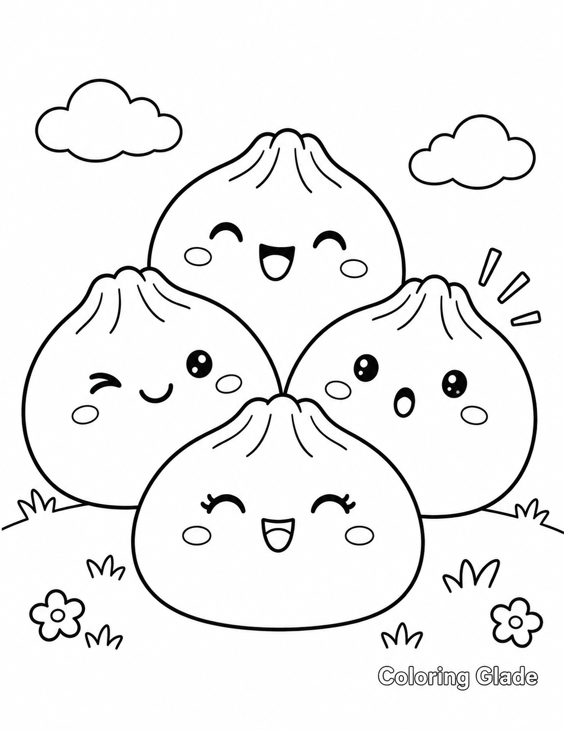 Squishy Dumpling Friends coloring page