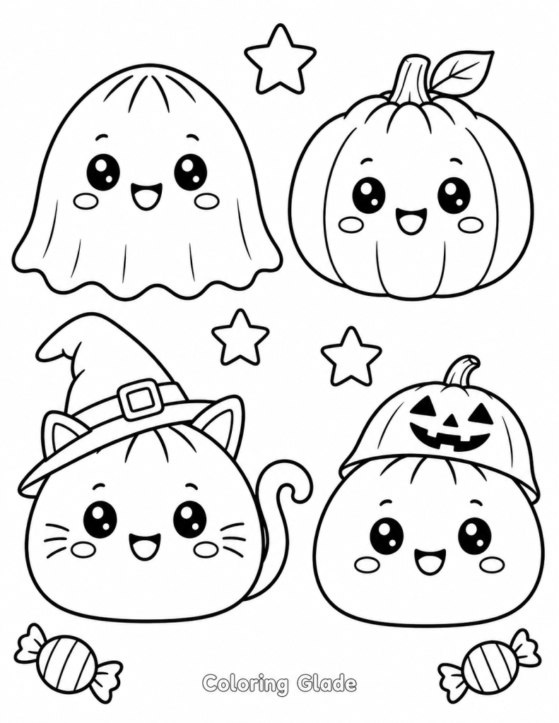 Free Printable Squishy Halloween Friends Coloring Page