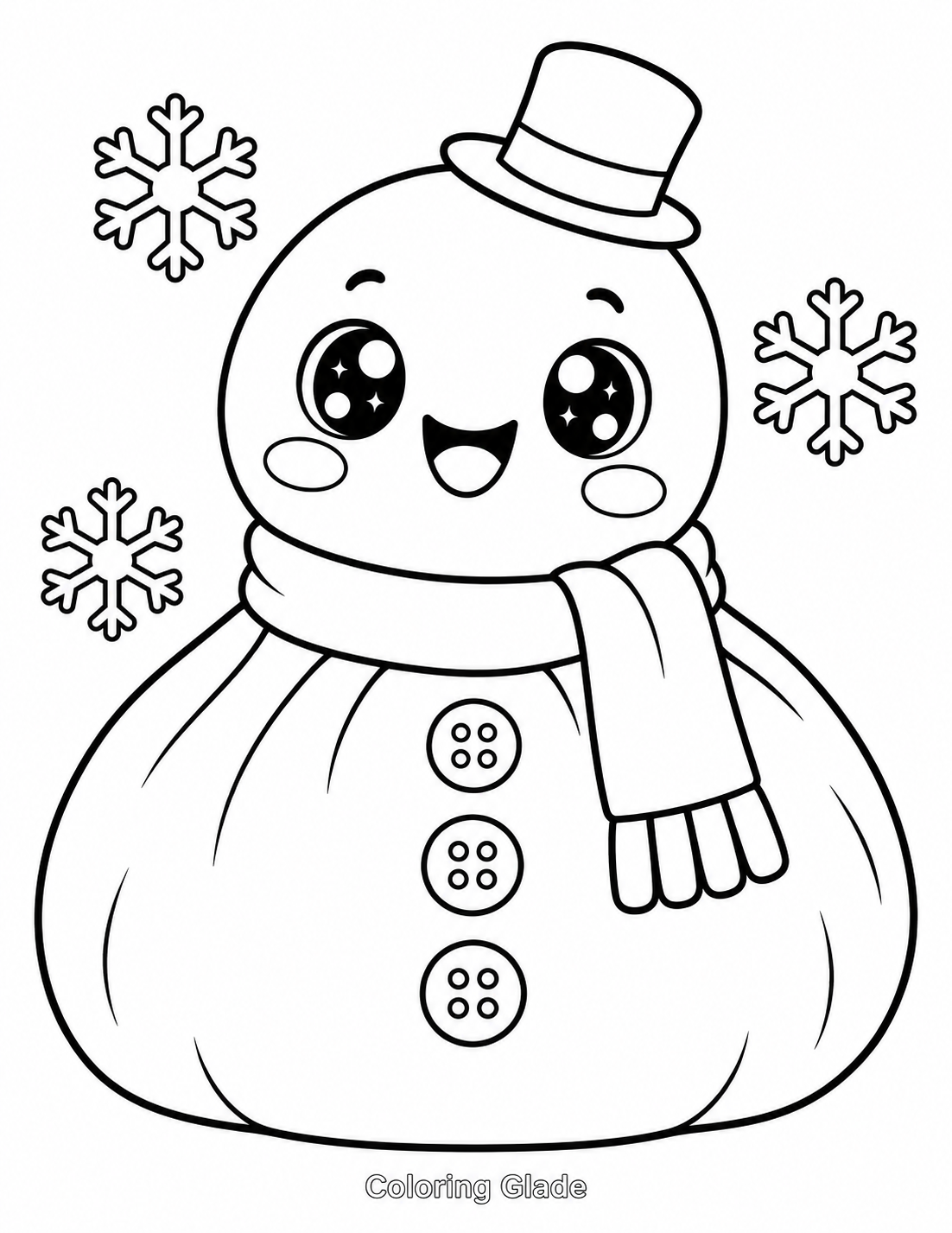 Squishy Dumpling snowman hybrid with broad bao base, small round head, scarf, top hat, buttons, and snowflakes