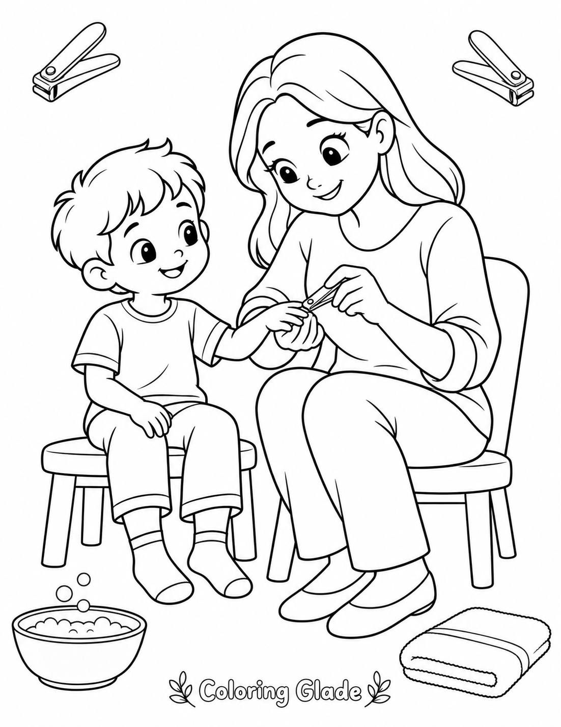 Free printable Trimming Fingernails coloring page for kids