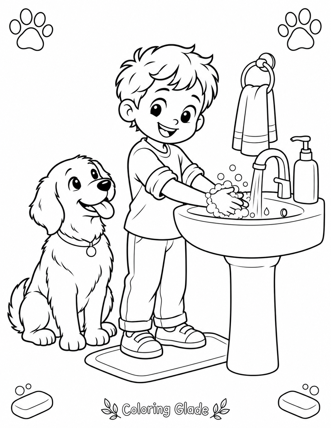 Washing Hands After Petting an Animal Coloring Page