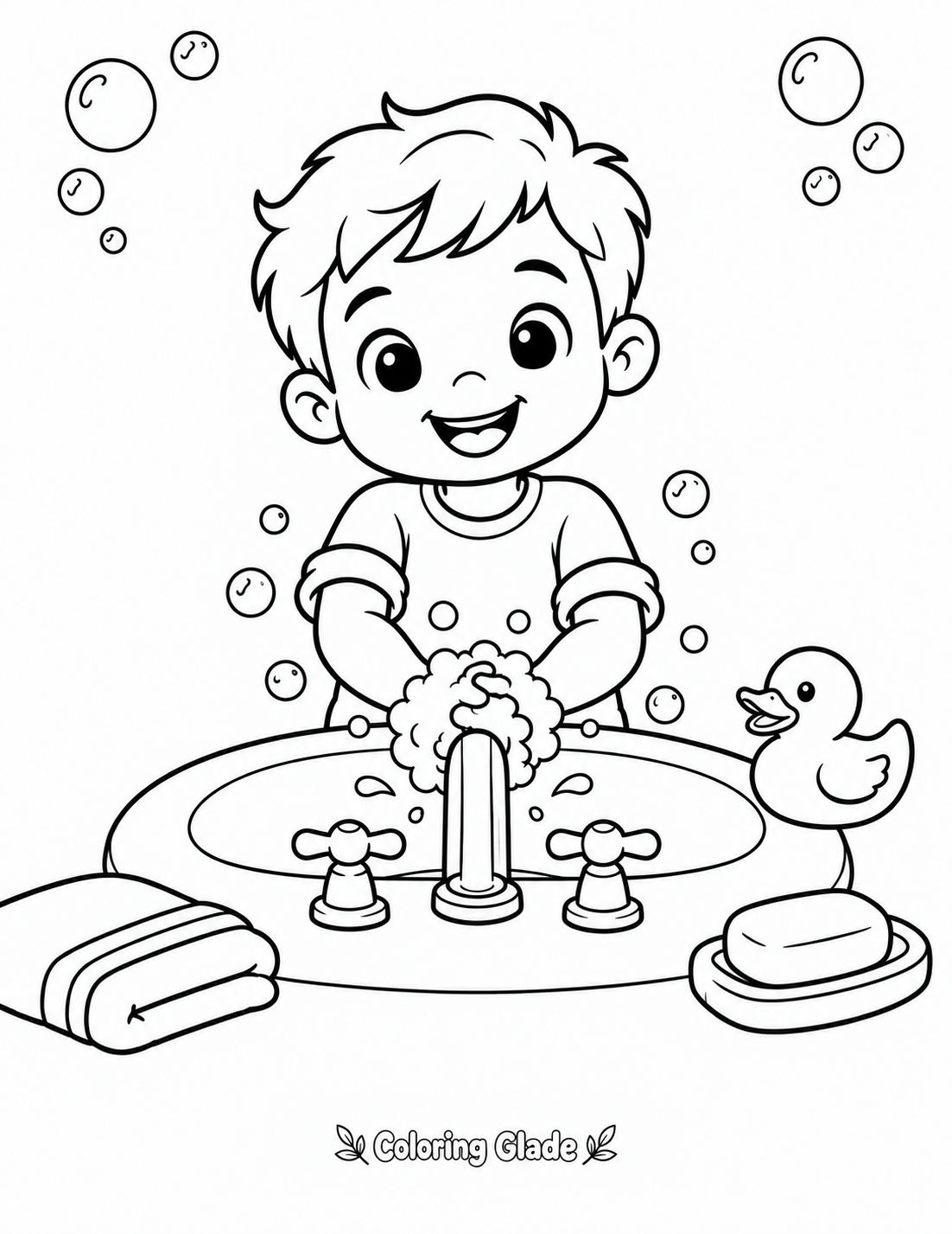 Free printable Washing Hands coloring page for kids