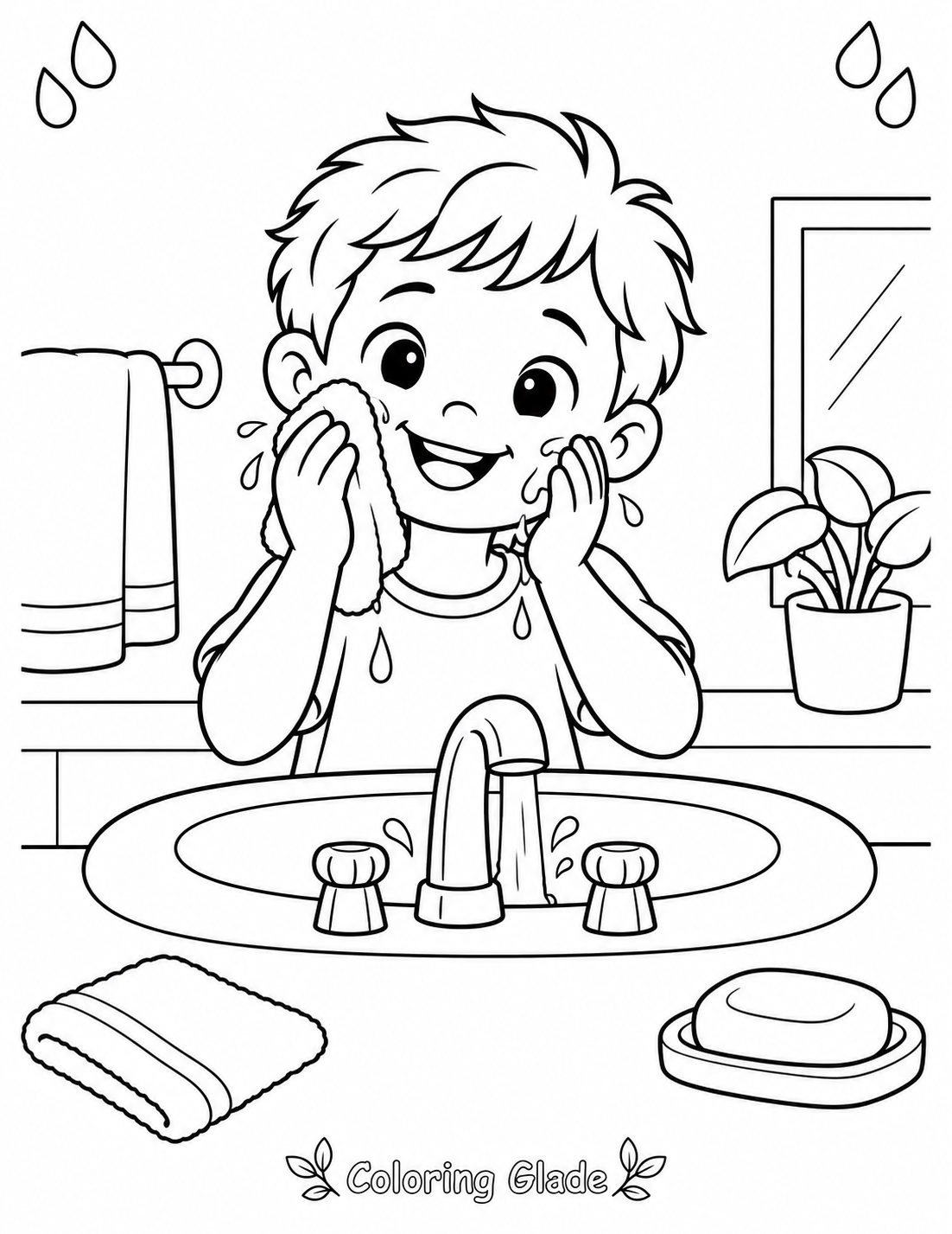 Washing Your Face Coloring Page